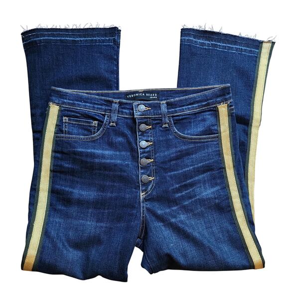 Veronica Beard Jeans Womens Size 30 Carolyn 10" Baby Boot Dark Wash Gold Stripe - Picture 1 of 11